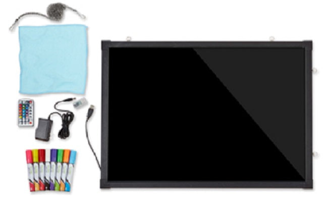 Alpine Industries 495-03 Hanging LED Illuminated Write-On Message Board with (8) Colored Markers, Erasing Towel and Remote Control 19-7/10" x 27-3/5"