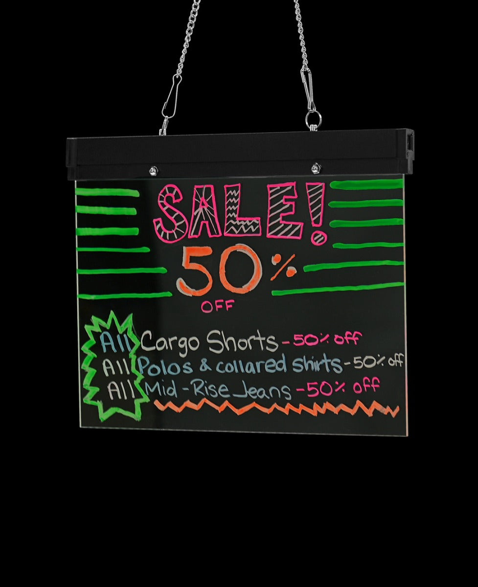 Alpine Industries 496-01 Standing or Hanging Flashing LED Write-On Message Board with (2) Colored Markers and Erasing Towel 9" x 11-4/5"