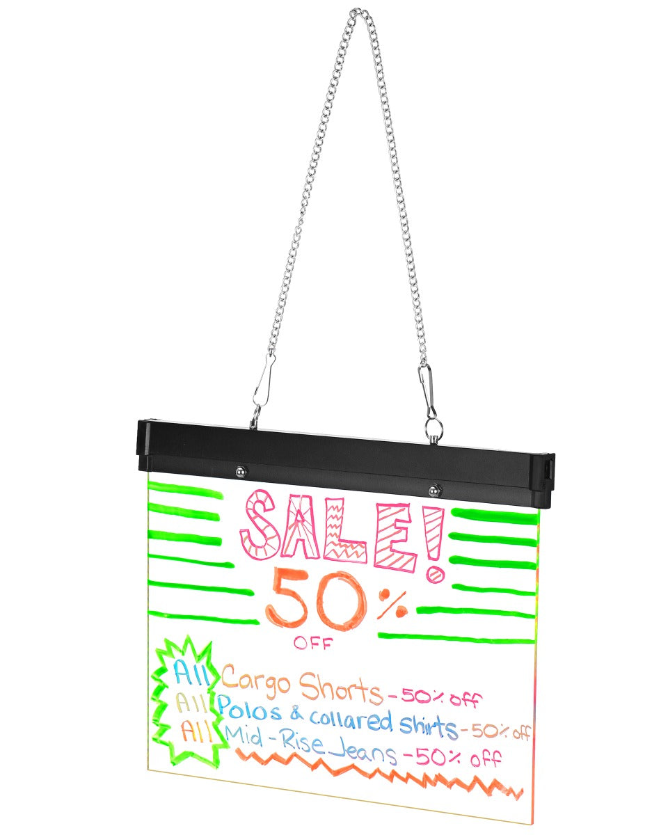 Alpine Industries 496-01 Standing or Hanging Flashing LED Write-On Message Board with (2) Colored Markers and Erasing Towel 9" x 11-4/5"