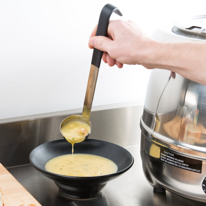 Vollrath 4980220 Jacob's Pride One-Piece Heavy-Duty Stainless Steel Ladle with 9-7/8" Black Kool-Touch Grooved Hooked Handle 2 oz.