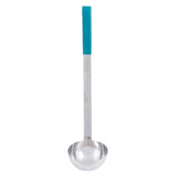 Vollrath 4980655 Jacob's Pride One-Piece Heavy-Duty Stainless Steel Ladle with 12-3/8" Teal Kool-Touch Grooved Hooked Handle 6 oz.