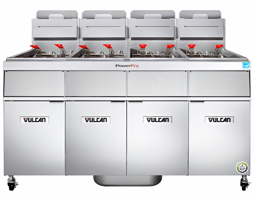 Vulcan 4TR45DF Four Bank Natural Gas Fryer with PowerFry3, Digital Controls, and KleenScreen Filtration - Holds 150 to 200 lbs. - 280,000 BTU