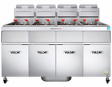 Vulcan 4VK45AF Four Bank Natural Gas Floor Fryer with PowerFry5, Solid State Analog Controls, and KleenScreen Filtration - Holds 150 to 200 lbs. - 280,000 BTU