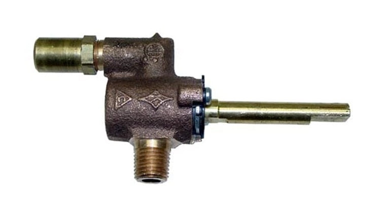 AllPoints 521107 Hot Top Gas Burner Valve with 1/4" NPT Gas In, 1/2"-27 Gas Out, 2-1/4" Stem, 1/4" D-Stem