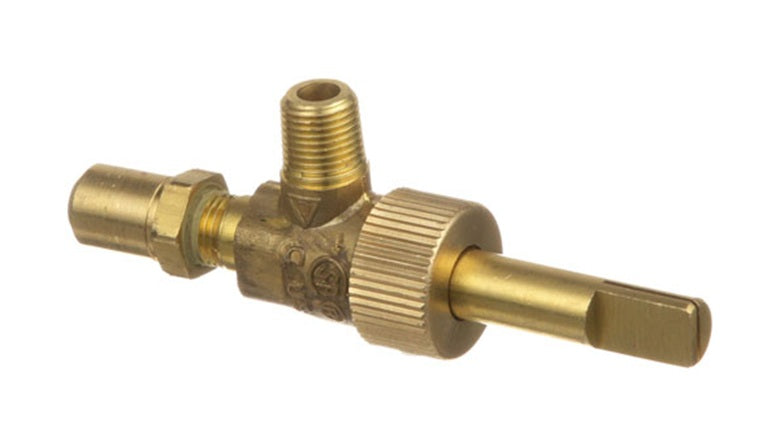 AllPoints 521163 Top Burner Valve with 1/8" Gas In, 3/8"-27 Gas Out, 1-3/16" Stem, 1/4" D-stem