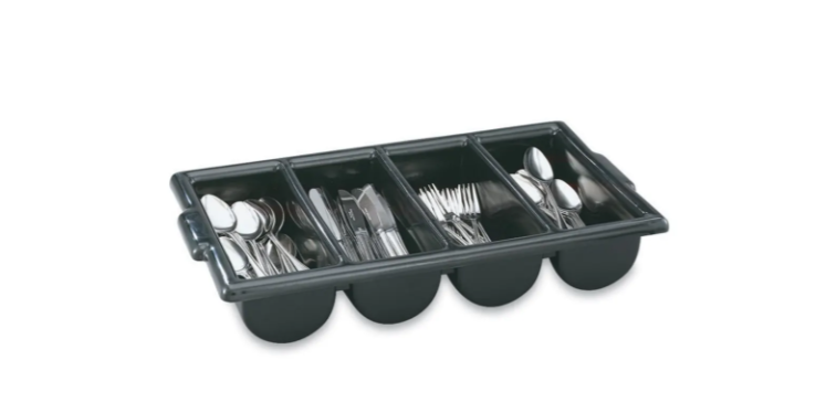 Vollrath 52653 4 Compartment Cutlery Bin - Plastic, Black - 12ea/Case