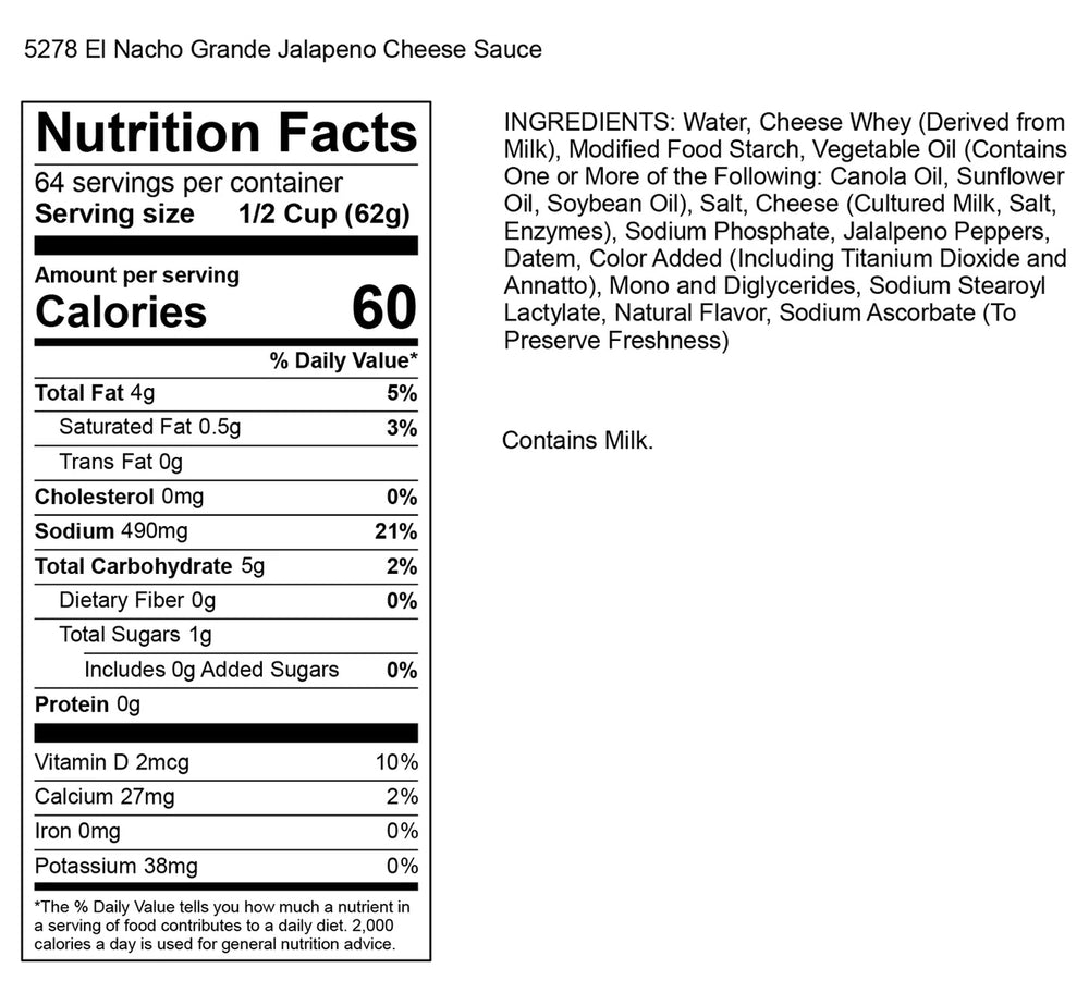Gold Medal 5278 El Nacho Grande Jalapeno Cheese Sauce 140 oz - 4 Bags/Case
