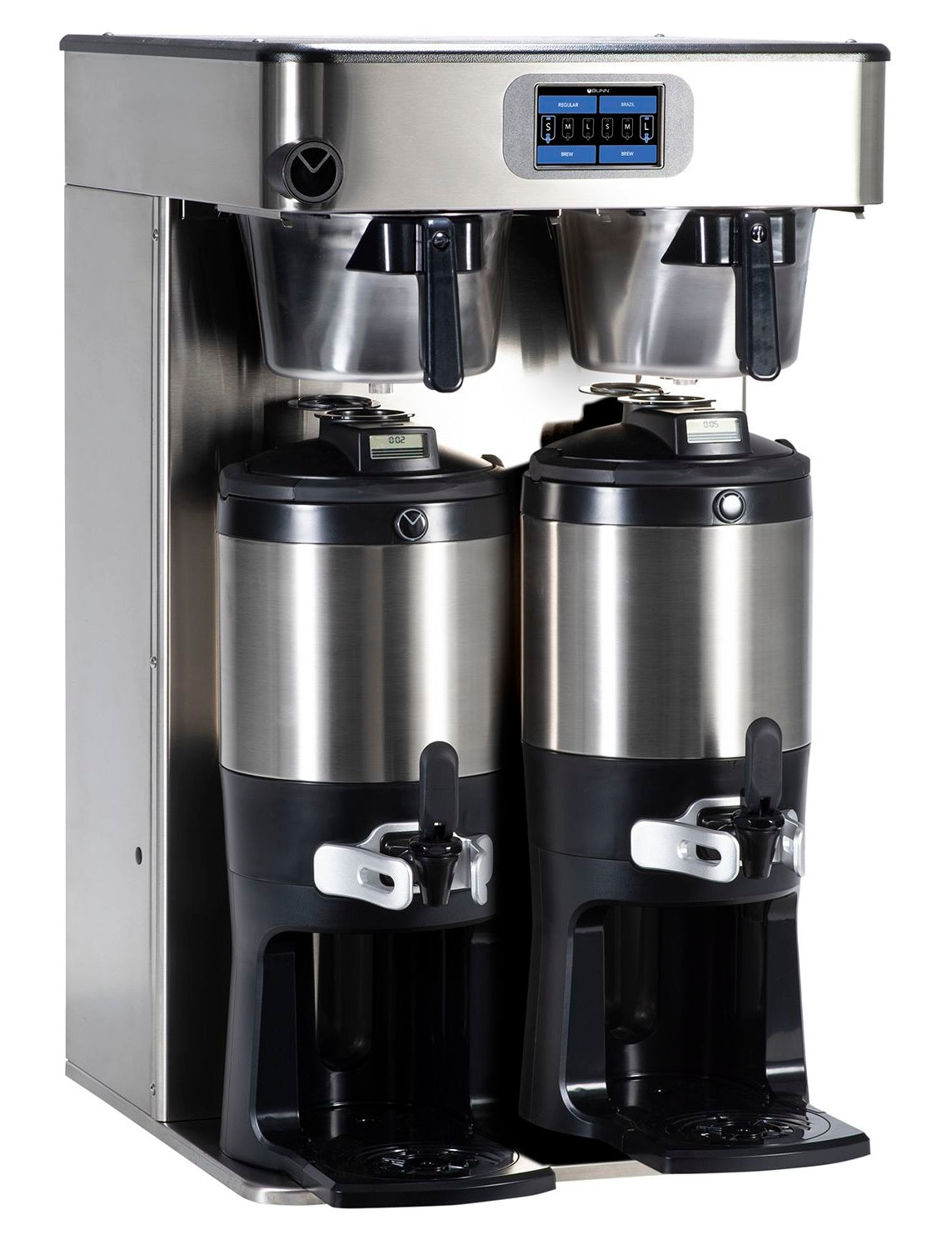 Bunn 53400.0101 ICB Twin Tall Platinum Edition Infusion Series Black / Silver Twin Automatic Tea / Coffee Brewer 5.5 Gal. - 120/240V, 6000W
