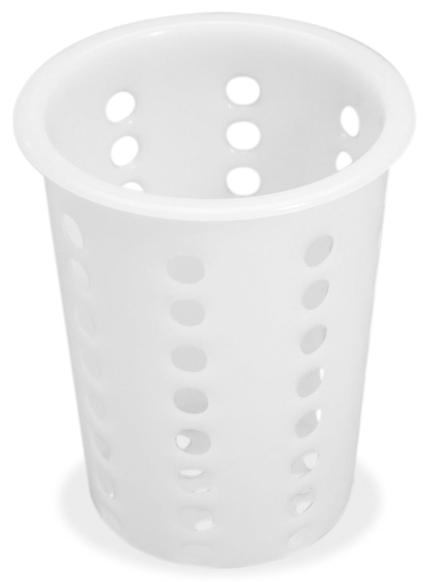 Browne 5735 Perforated Plastic Flatware Cylinder 4-1/4" dia. x 5-1/4"H - White