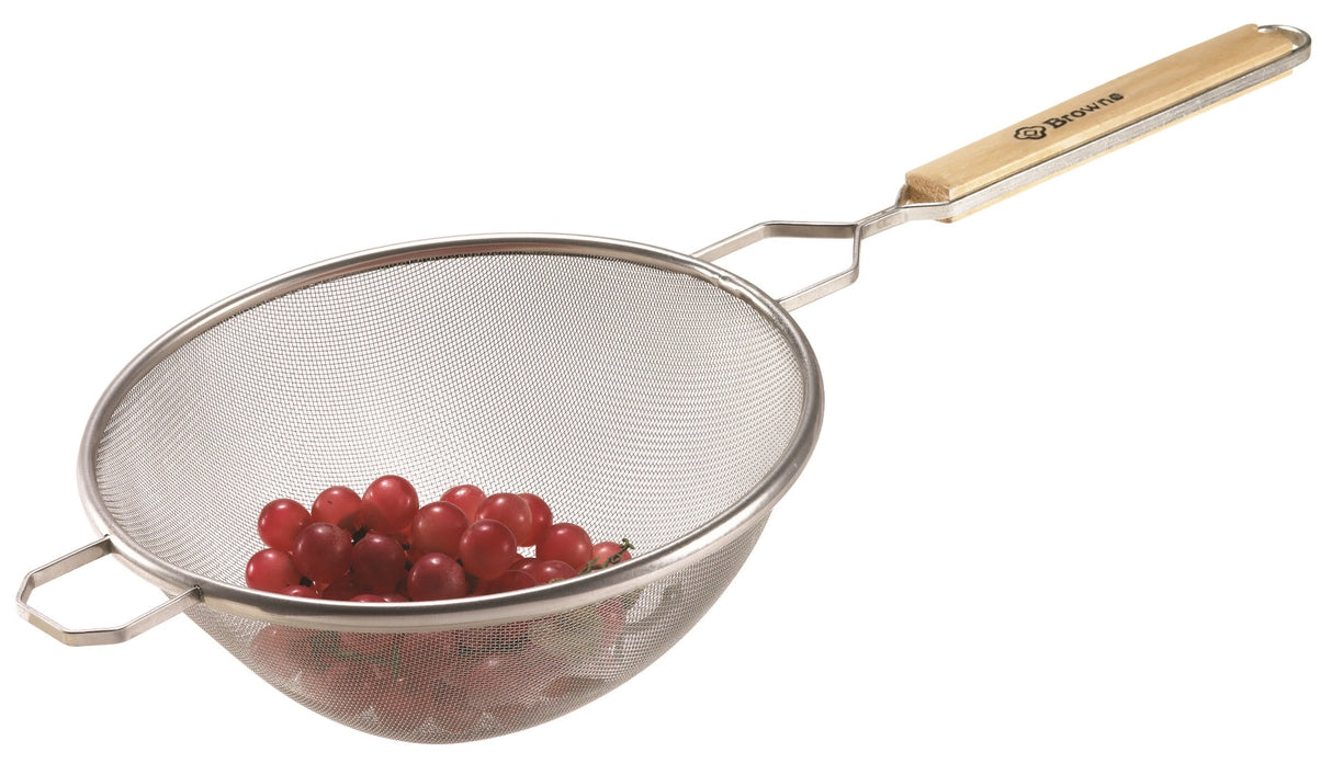 Browne 574120 Tin Medium Single Mesh Strainer with 10-4/5" dia. Bowl and 9" Wood Handle