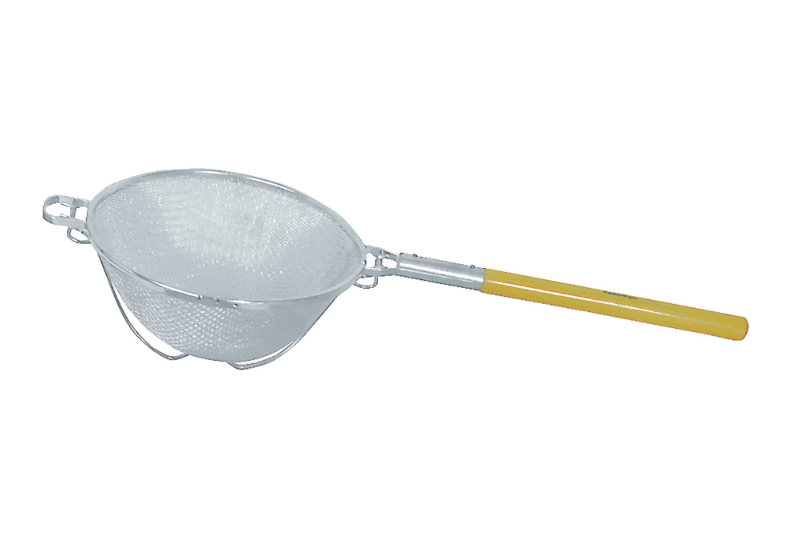 Browne 574133 Reinforced Heavy-Duty Tin Medium Double Mesh Strainer with 12" dia. Bowl and 15" Heavy Wood Handle
