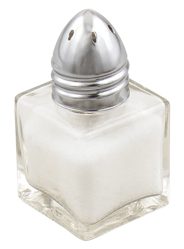 Browne 575225 Square Glass Mini Salt & Pepper Shaker with Chrome-Plated Top 1/2 oz. - Clear - 12/Set
