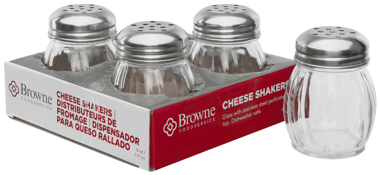 Browne 575227 Swirl Glass Cheese Shaker with SS Slotted Top 6 oz. - 4/Pack