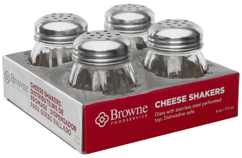 Browne 575227 Swirl Glass Cheese Shaker with SS Slotted Top 6 oz. - 4/Pack