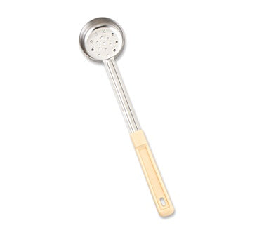 Browne 5757431 Color-Coded One-Piece Stainless Steel Perforated Round Food Portioner with Beige Plastic Handle 3 oz.