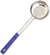 Browne 5757481 Color-Coded One-Piece Stainless Steel Perforated Round Food Portioner with Blue Plastic Handle 8 oz.