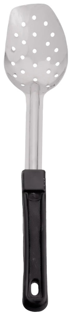 Browne 5763 Heavy Gauge Stainless Steel 3-Sided Perforated Serving Spoon with Black Plastic Handle 13"