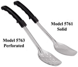 Browne 5763 Heavy Gauge Stainless Steel 3-Sided Perforated Serving Spoon with Black Plastic Handle 13"