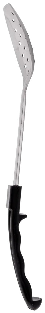 Browne 5763 Heavy Gauge Stainless Steel 3-Sided Perforated Serving Spoon with Black Plastic Handle 13"