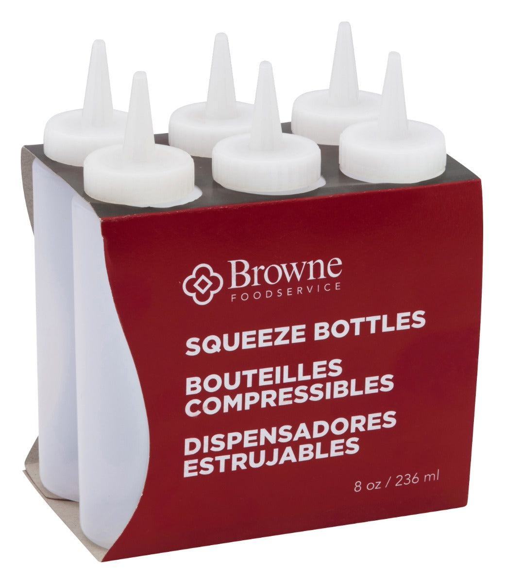 Browne 57800800 Dressing Squeeze Bottle with No-Drip Tip 8 oz. - Clear - 6/Set