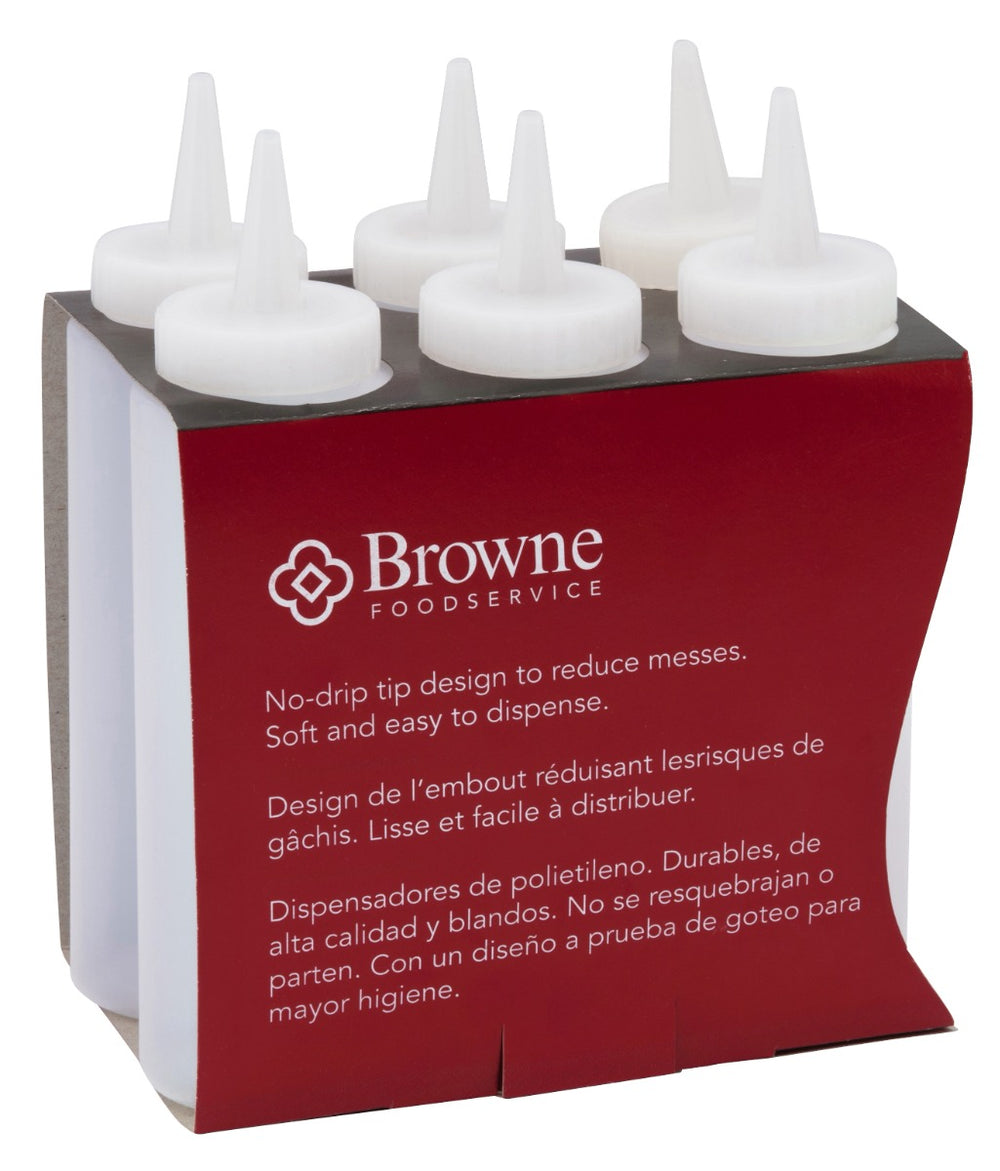 Browne 57800800 Dressing Squeeze Bottle with No-Drip Tip 8 oz. - Clear - 6/Set