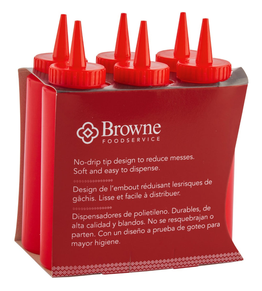 Browne 57800805 Ketchup Squeeze Bottle with No-Drip Tip 8 oz. - Red - 6/Set
