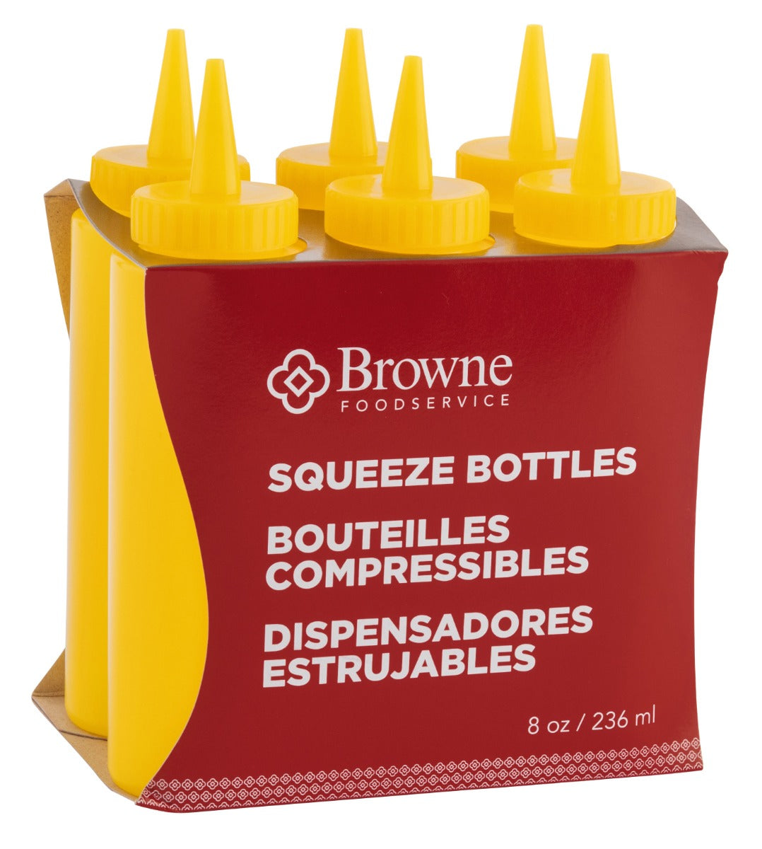 Browne 57800817 Mustard Squeeze Bottle with No-Drip Tip 8 oz. - Yellow - 6/Set