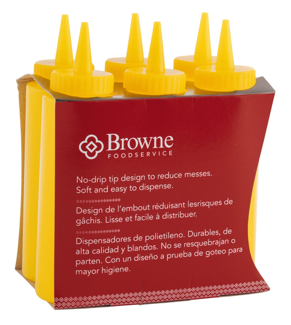 Browne 57800817 Mustard Squeeze Bottle with No-Drip Tip 8 oz. - Yellow - 6/Set