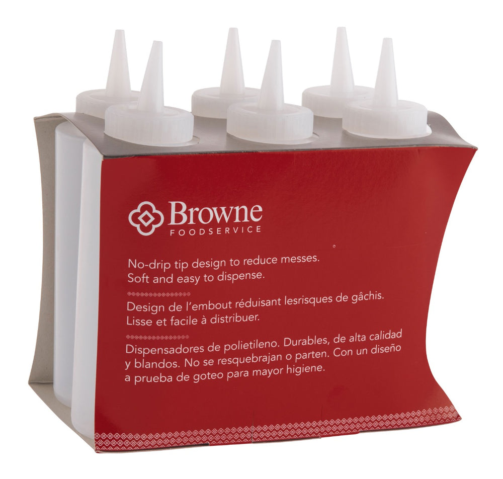 Browne 57801200 Dressing Squeeze Bottle with No-Drip Tip 12 oz. - Clear - 6/Set