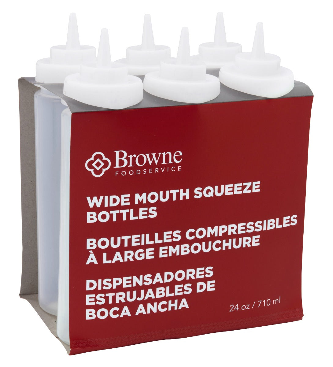 Browne 57802500 Wide Mouth Squeeze Bottle with No-Drip Tip 24 oz. - Clear - 6/Set