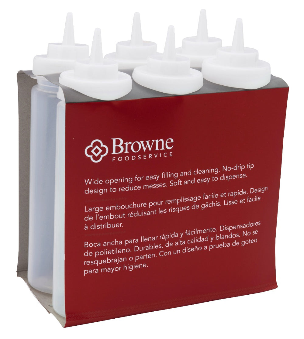 Browne 57802500 Wide Mouth Squeeze Bottle with No-Drip Tip 24 oz. - Clear - 6/Set