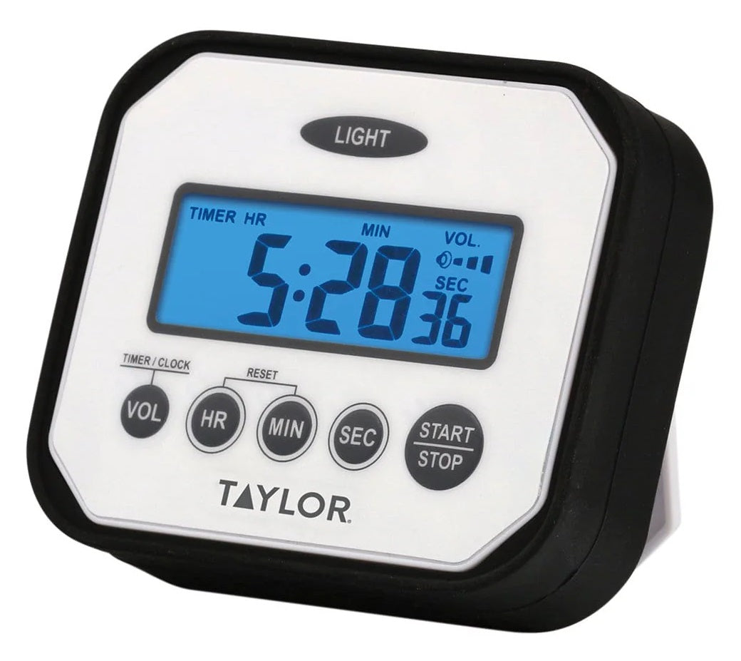 Taylor 5863 Black / White Water and Impact Resistant Digital Timer with Adjustable Volume Alarm - 6/Case