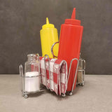 TableCraft 591C Chrome Plated Steel Wire Sugar Packet, Salt & Pepper Condiment Rack 5-3/4" x 8" x 5-1/2" - Holds (2) S&P and Sugar Packets - 12/Case