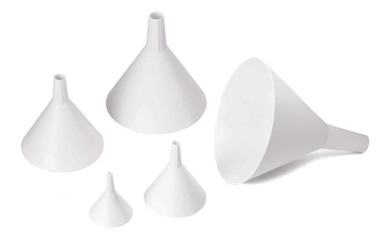 TableCraft 5 Plastic 5-Piece Funnel Set - Includes: 2", 3", 4", 5" and 6'' dia. - White - 12 Sets/Case