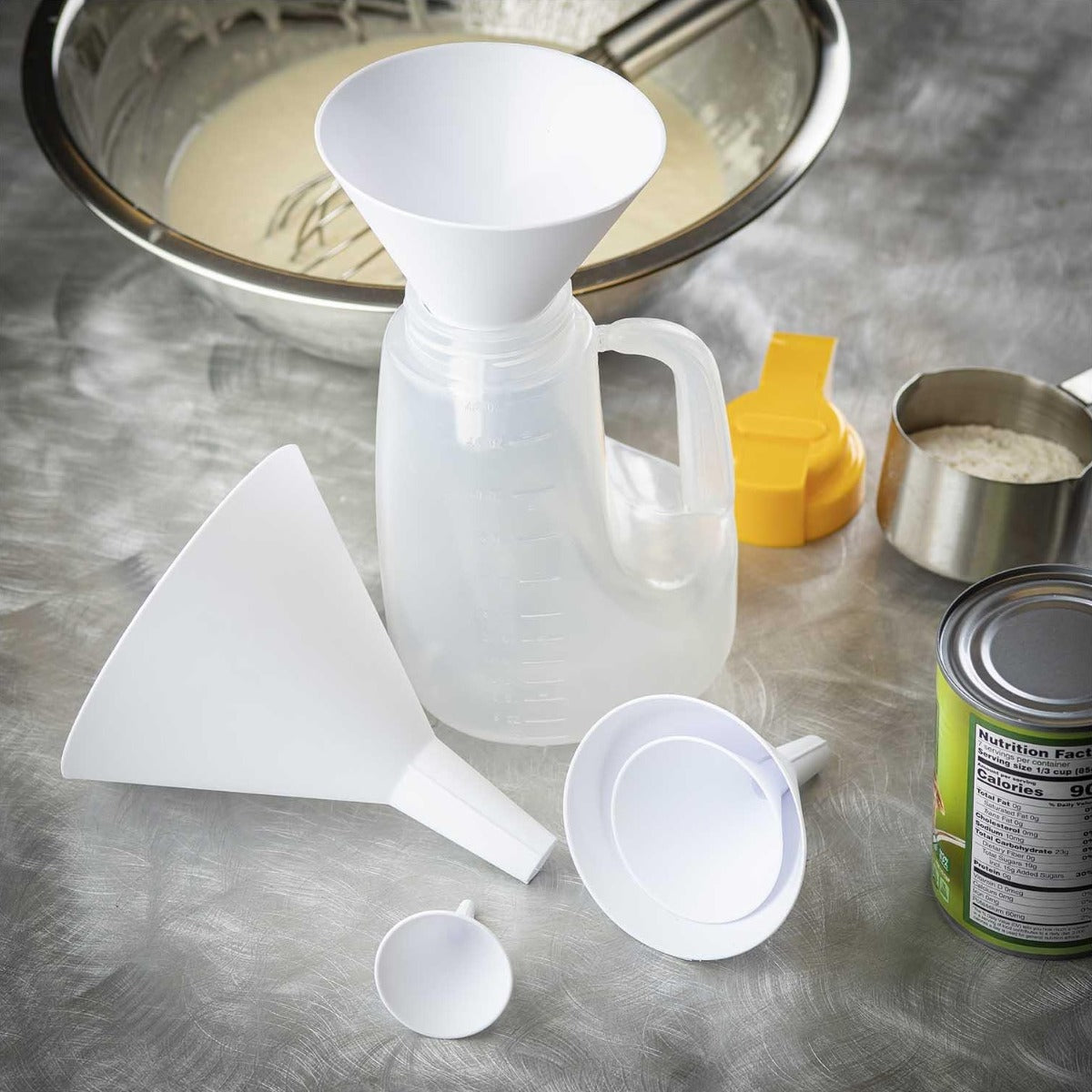 TableCraft 5 Plastic 5-Piece Funnel Set - Includes: 2", 3", 4", 5" and 6'' dia. - White - 12 Sets/Case