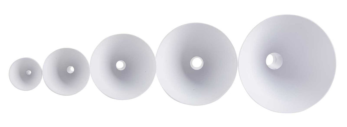 TableCraft 5 Plastic 5-Piece Funnel Set - Includes: 2", 3", 4", 5" and 6'' dia. - White - 12 Sets/Case