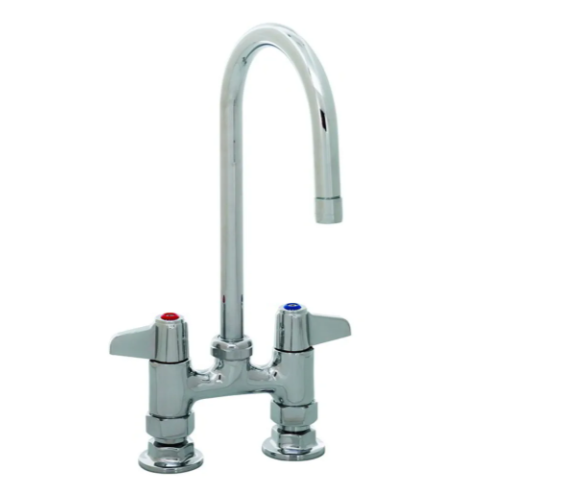 T&S Brass 5F-4DLX05 Deck Mount Faucet - 5 1/2" Swivel Gooseneck Spout, 4" Centers