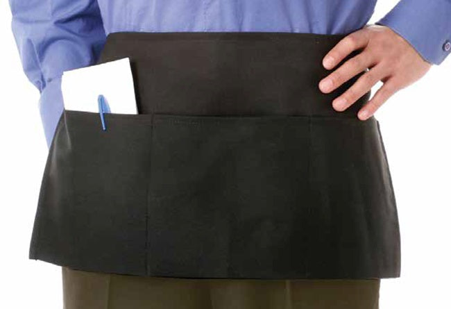 Chef Revival 605PS-BK Polyester Waist Apron with 3 Front Pockets 12" x 24" - Black