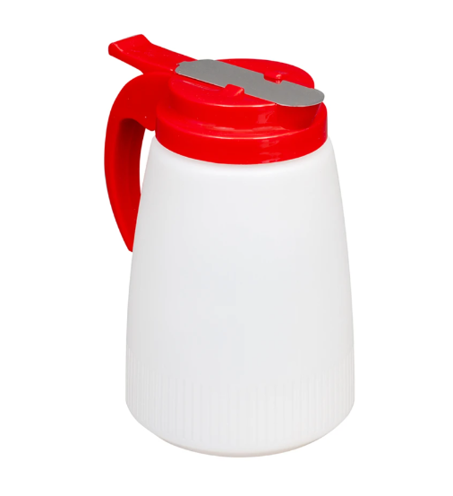 Vollrath 632-02 32 oz Dripcut Cafe Color Collection Cylindrical Dripcut Server - White Polyethylene, Red Plastic To - 12ea/Case