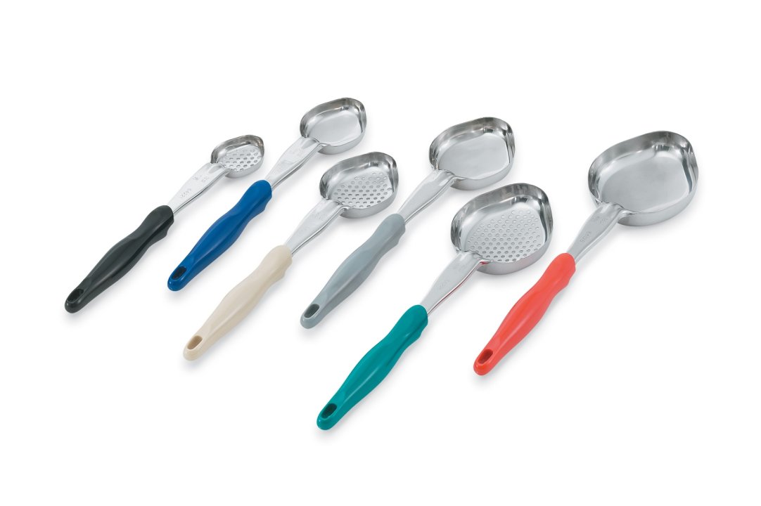 Vollrath 6412445 Jacob's Pride Color-Coded One-Piece Heavy-Duty Stainless Steel Solid Oval Spoodle Food Portioner with Gray Nylon Handle 4 oz.