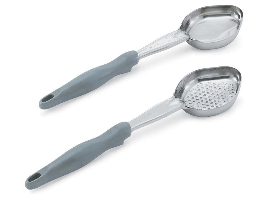 Vollrath 6412445 Jacob's Pride Color-Coded One-Piece Heavy-Duty Stainless Steel Solid Oval Spoodle Food Portioner with Gray Nylon Handle 4 oz.