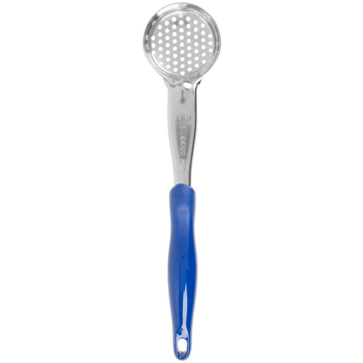 Vollrath 6432230 Jacob's Pride Color-Coded One-Piece Heavy-Duty Stainless Steel Perforated Round Spoodle Food Portioner with Blue Nylon Handle 2 oz.