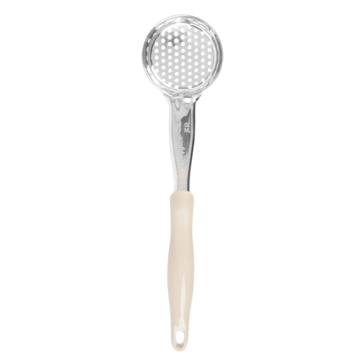 Vollrath 6432335 Jacob's Pride Color-Coded One-Piece Heavy-Duty Stainless Steel Perforated Round Spoodle Food Portioner with Ivory Nylon Handle 3 oz.