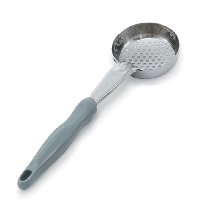Vollrath 6432445 Jacob's Pride Color-Coded One-Piece Heavy-Duty Stainless Steel Perforated Round Spoodle Food Portioner with Gray Nylon Handle 4 oz.
