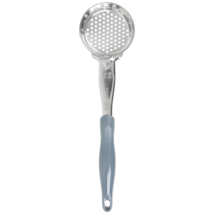 Vollrath 6432445 Jacob's Pride Color-Coded One-Piece Heavy-Duty Stainless Steel Perforated Round Spoodle Food Portioner with Gray Nylon Handle 4 oz.