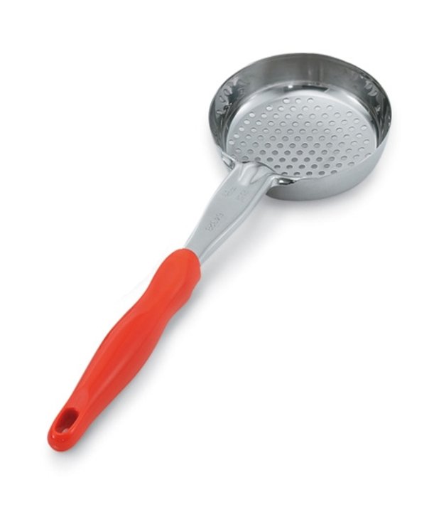 Vollrath 6432865 Jacob's Pride Color-Coded One-Piece Heavy-Duty Stainless Steel Perforated Round Spoodle Food Portioner with Orange Nylon Handle 8 oz.