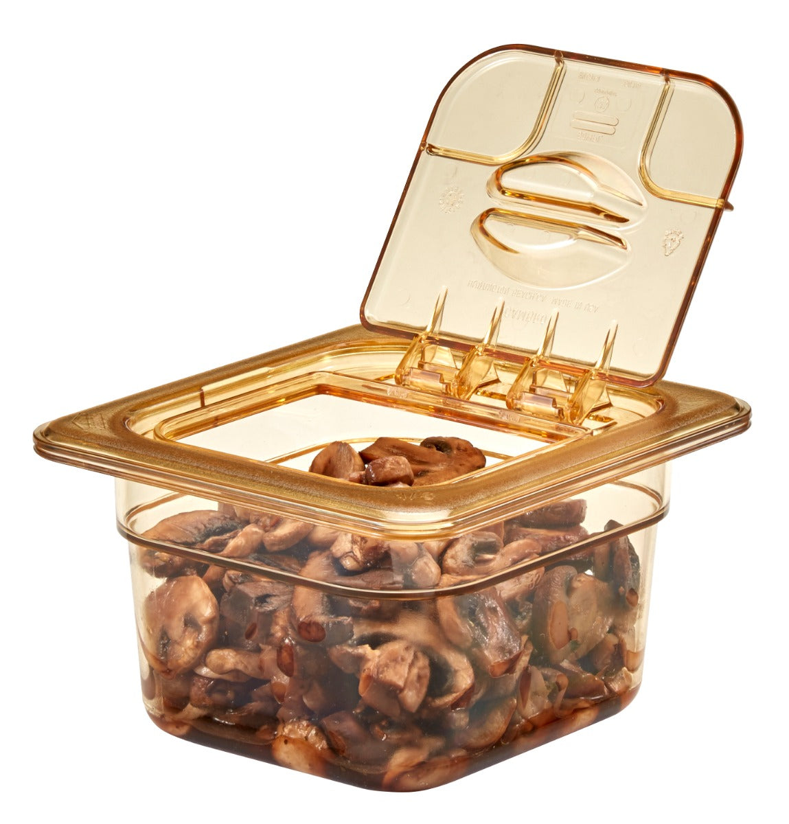 Cambro 64HP150 H-Pan High Heat Plastic Food Pan 4" Deep - 1/6 Size - Amber