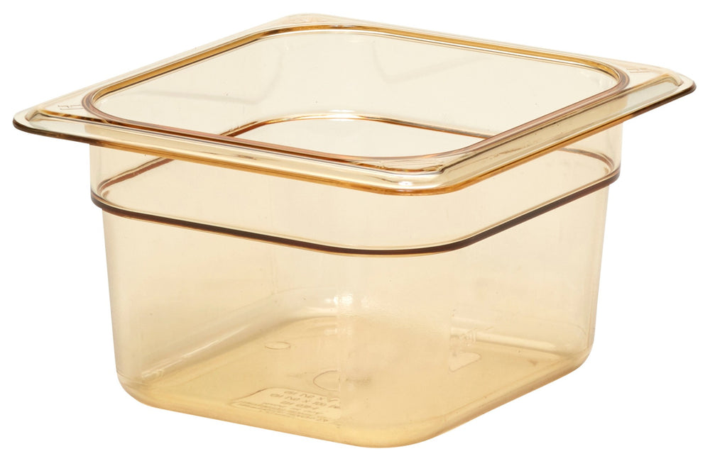 Cambro 64HP150 H-Pan High Heat Plastic Food Pan 4" Deep - 1/6 Size - Amber
