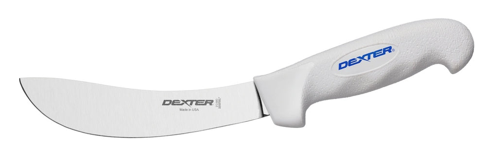 Dexter-Russell 6553 Sofgrip Curved Beef Skinner Knife with 6" High-Carbon Steel Blade and White Soft Rubber Handle