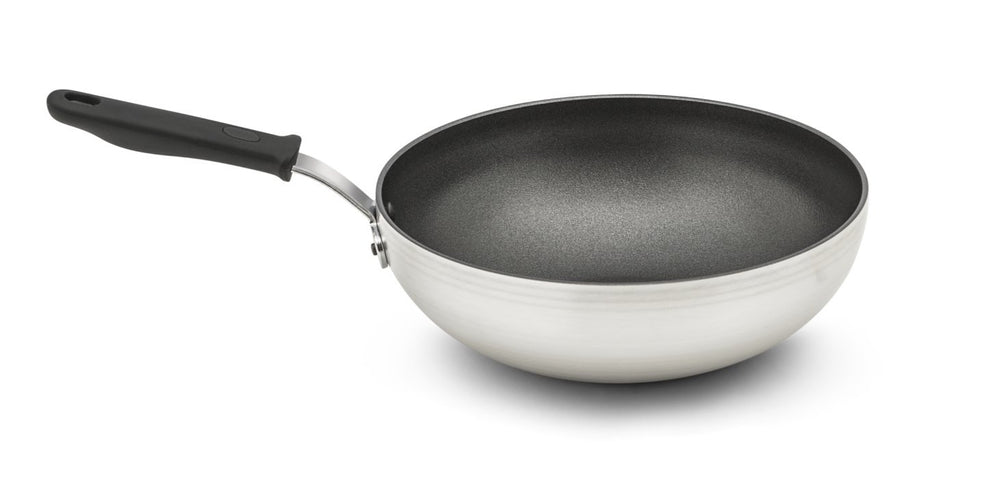 Vollrath 682311 Aluminum Stir-Fry Pan with SteelCoat x3 Nonstick Coating and Black Silicone Handle 11"